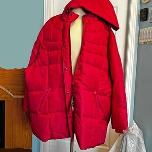 DOWN & FEATHER JACKET, CHERRY RED, SIZE 5X, FOR COLDEST DAYS,  FRONT ZIPPER &